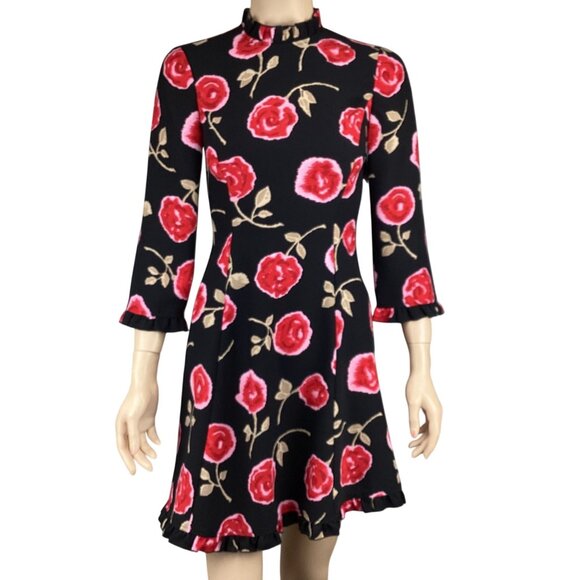 Kate Spade New York‎ Dress Size 00 Hazy Rose Black Floral Print 3/4 Sleeve - Picture 2 of 9